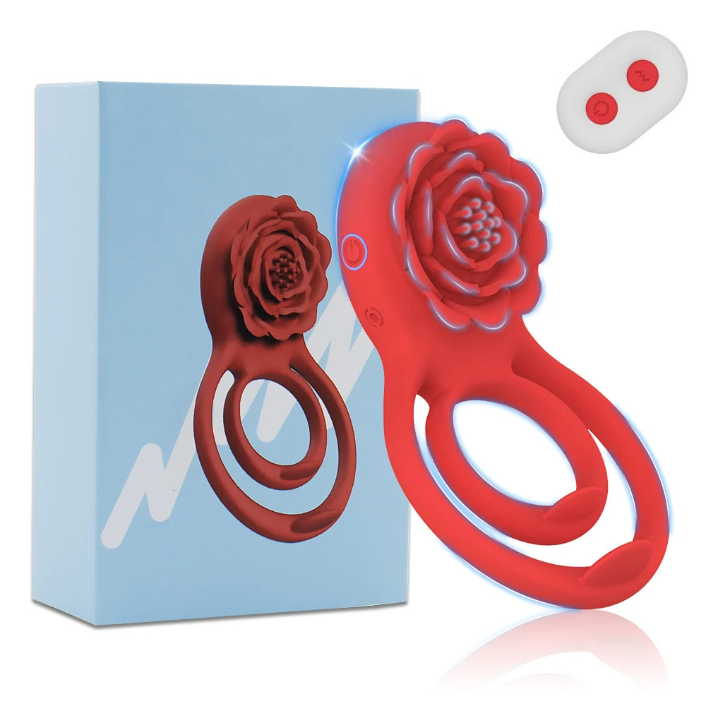 Vibrating Cock Ring with Rose Clitoral Stimulator Delayed Ejaculation Penis Rings Vibrator Couples Adult Sex Toys for Men Women 250603