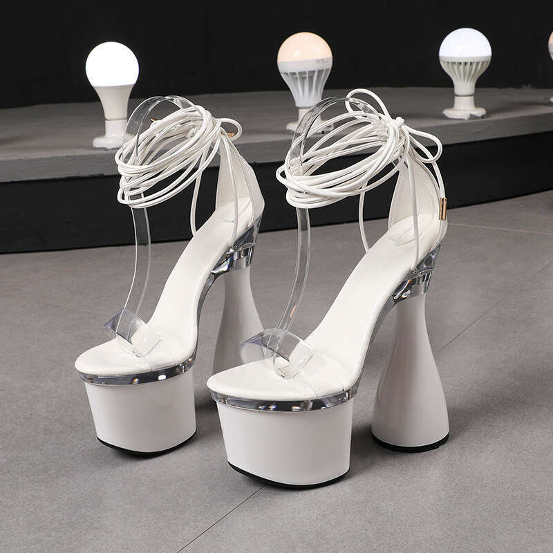 Super High Heels Sexy Strappy Roman Heels 18Cm Catwalk Stage Performance Shoes Extreme High Large Size Chunky Heel Women's Sandals Platform High 