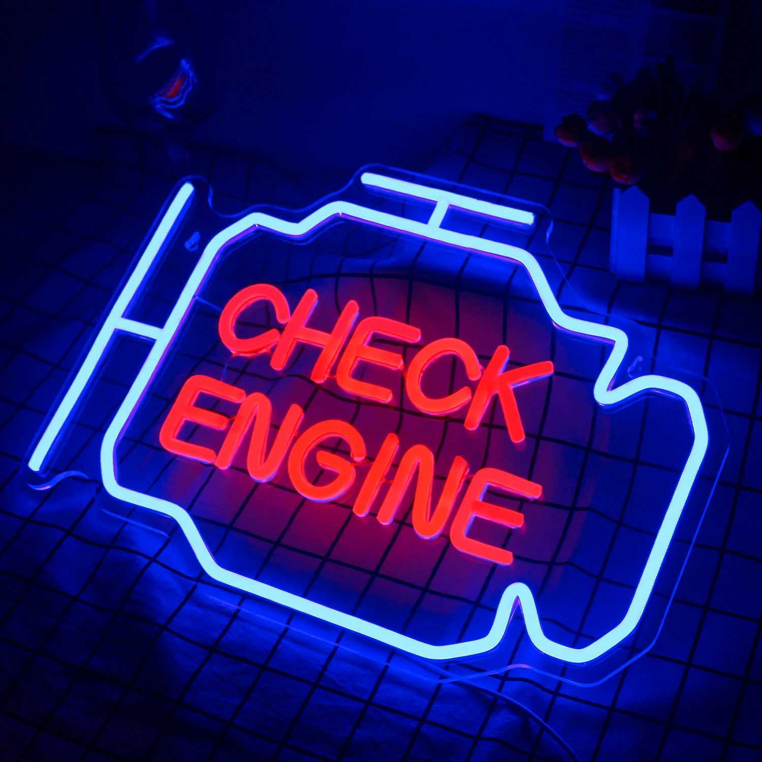 Check Engine Neon Sign LED Light Auto Room Garage Repair Shop Wall Decor Bar Party Club Luminous Atmosphere Lamp USB Power XJ250602