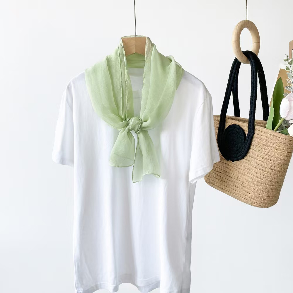 T875 new dopamine color matching high-grade silk scarf female solid color European and American silk thin scarf small long scarf