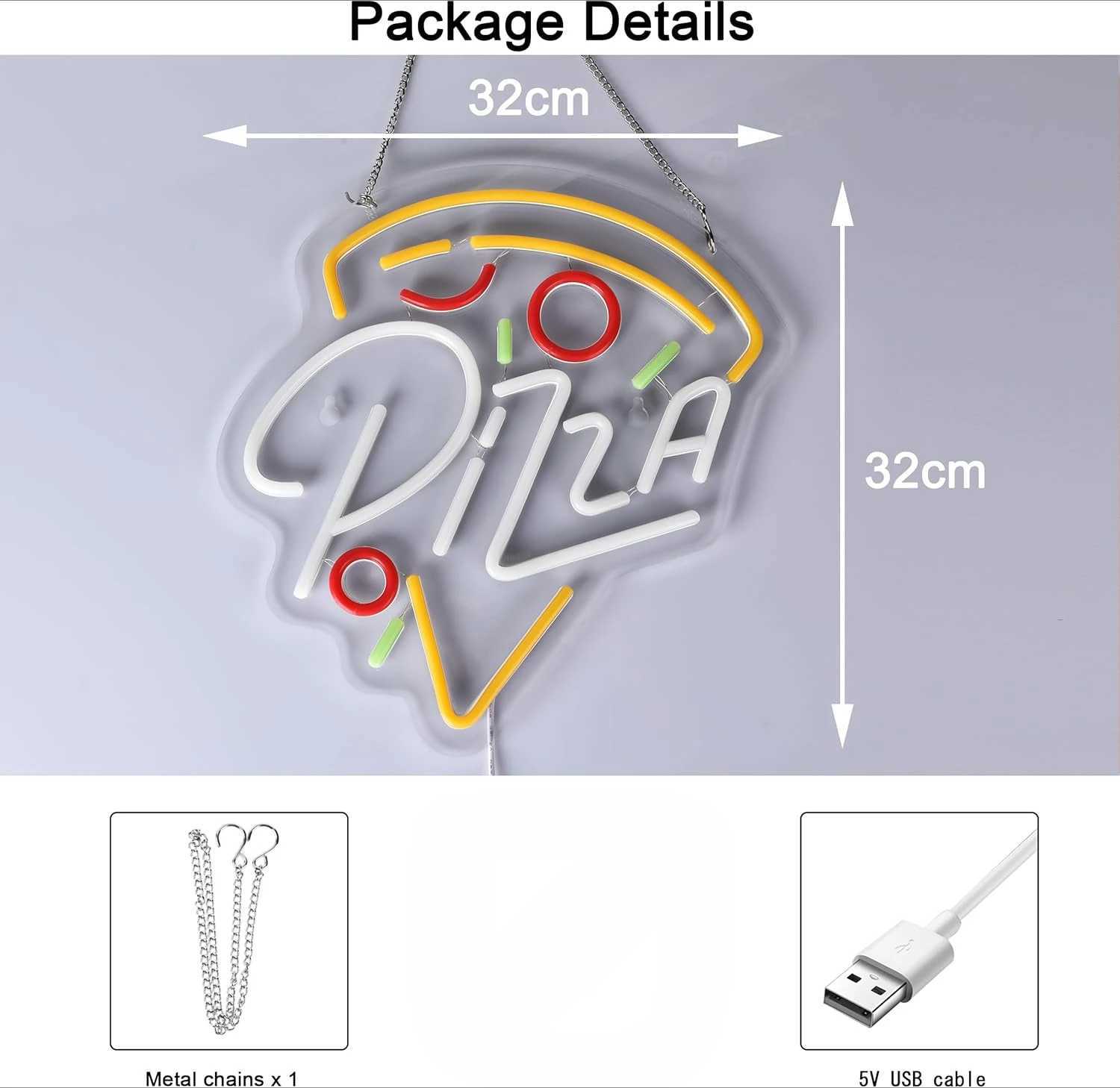 Pizza Neon Sign for Pizzeria Wall Decor Pizza Shaped Light Up Sign for Fast Food Kitchen Shop Restaurant Bar Party Decoration XJ250602