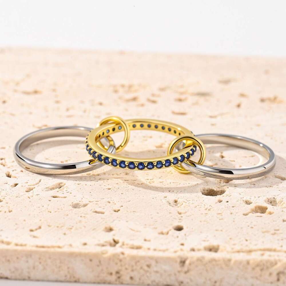 ring hot selling real gold plating inlaid blue 5a zircon highend fashion jewelry to stack with bracelet