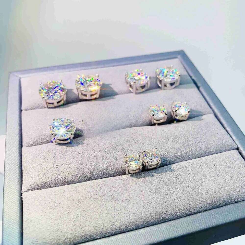 Dia VVS Round S 10K 14K Solid Gold Stud Women Men Moissanite Earrings