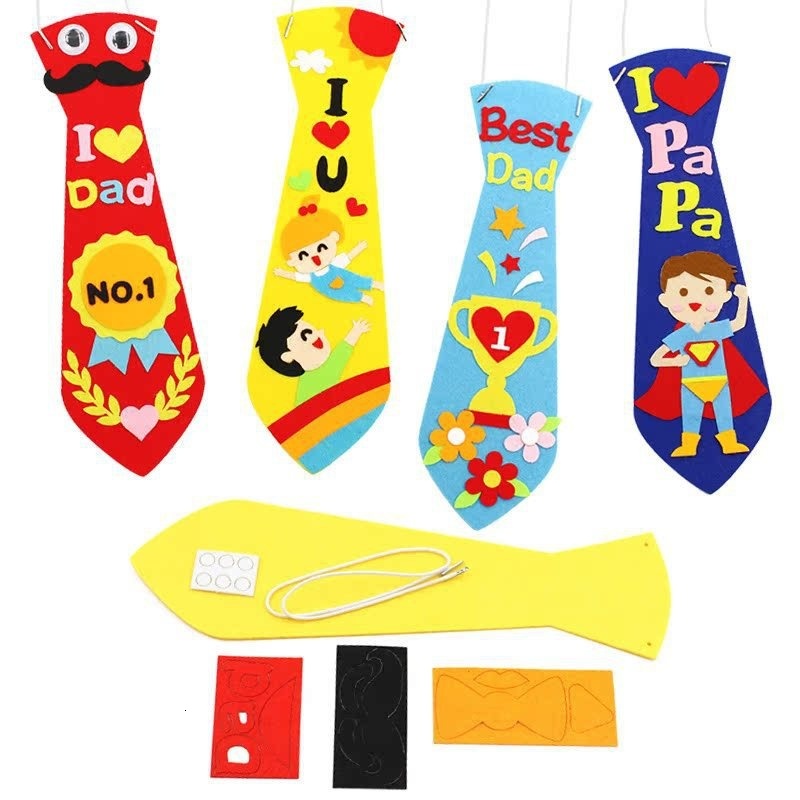 Father's Day DIY Handmade Tie Non-Woven Fabric Sticker Craft for Children Material Kit Educational Kindergarten Creative Gift