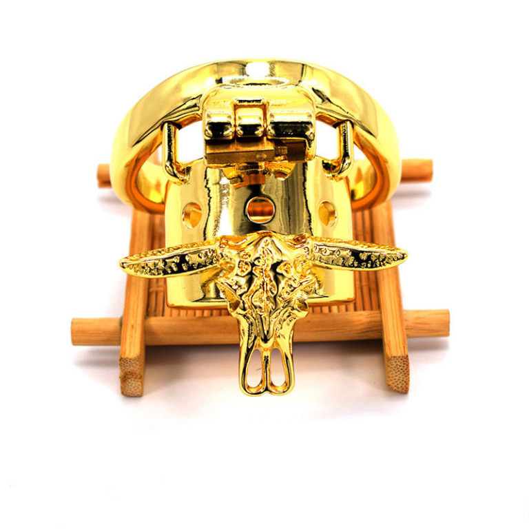 Gold Male Chastity Device Bull Skeleton Metal Cock Rings Steel BDSM Penis Cage Bondage Lock Belt Sissy Adult Toys