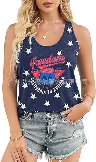 women's wear 2024 Summer Women's New Independence Day American Flag Print Tank Top