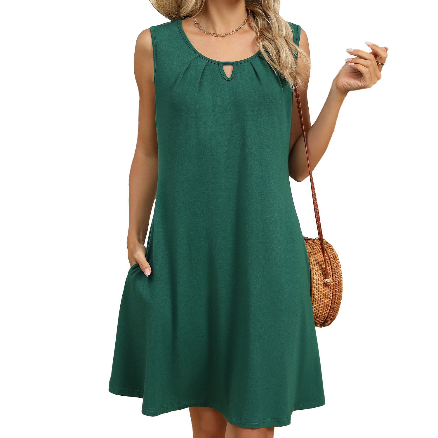 Luxury Designer Dress 2025 Summer New Solid Color Round Neck Hollow Sleeveless Dress Designer Dress
