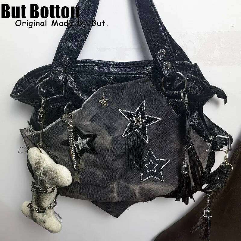 Women Y2k Girl Vintage Large Capacity Gothic Handbag Tote Haruku Bag Stars Bones One Shoulder Underarm Bags Messenger Bags