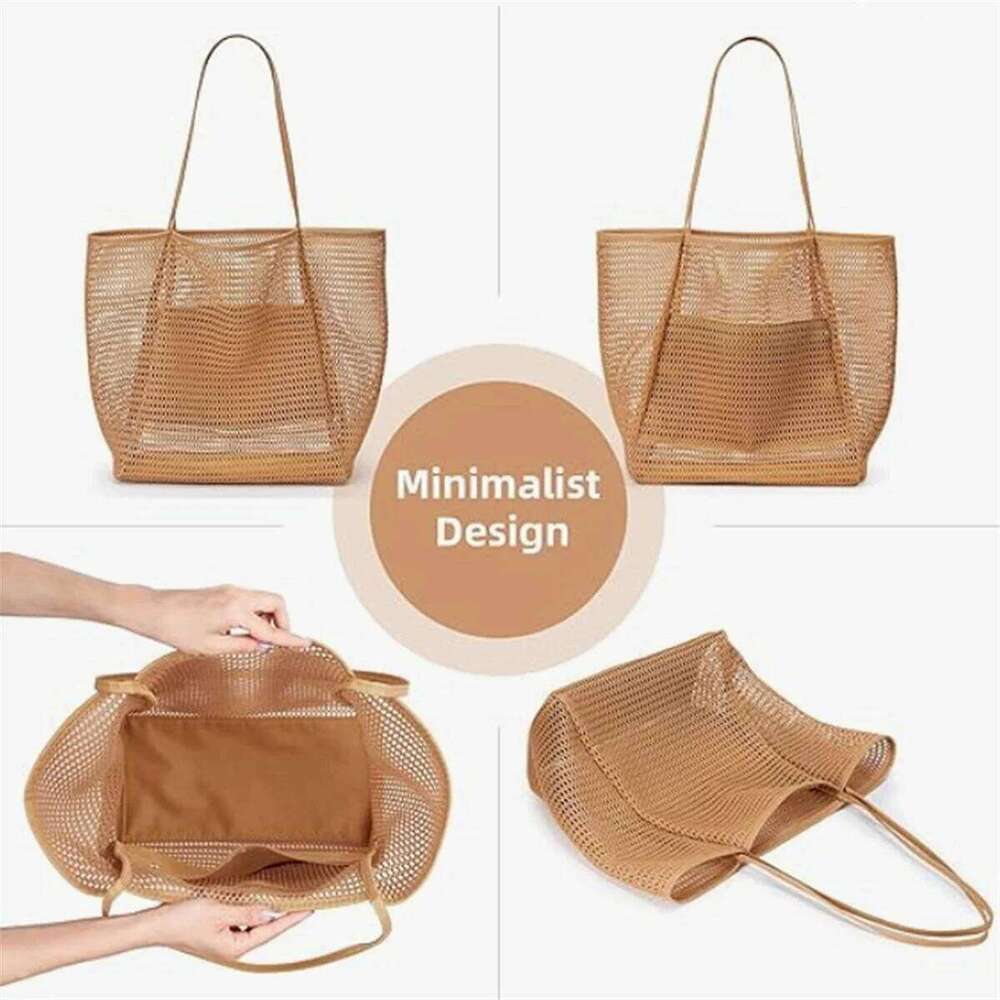 Beach mesh tote bag, women's shoulder handbag, maximum capacity 28L, waterproof lightweight shopping bag