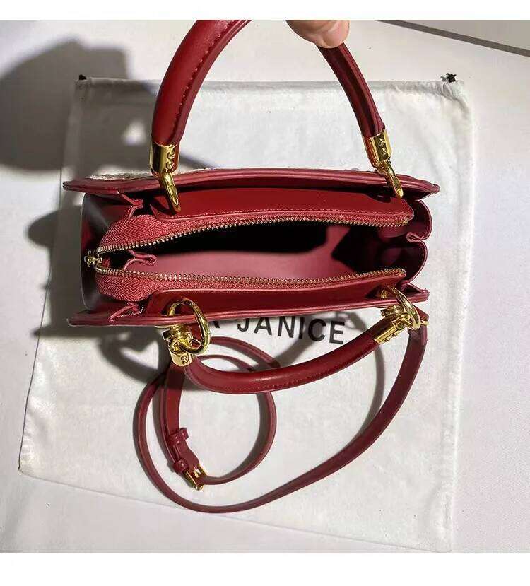 Autumn High Quality Red Color Fashion Fabric Square Women's Handbag Lady Purse Female Shoulder Messenger Wedding Bag