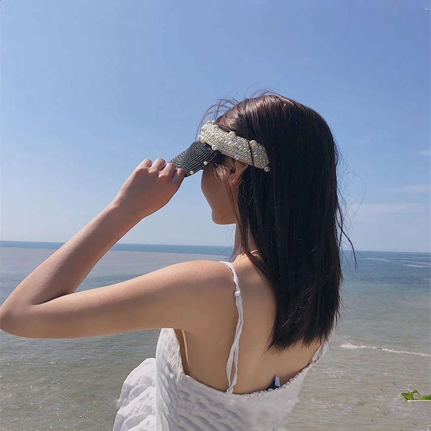 Artificial Pearl Head Decoration Cool Breathable Sun Hat Outdoor Shade Temperament Lady Large Eaves Cap for Women Ty17 250530