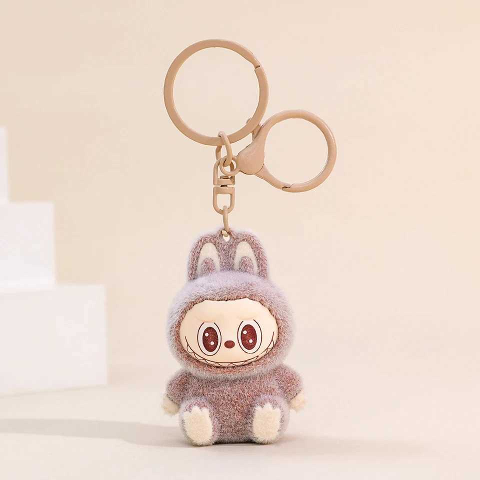 Yupsk Sitting Labubu Doll Keychain External Implantation Fluff PVC Toy Bag Ornaments Charms Car Keychain Christmas Gifts XJ250602