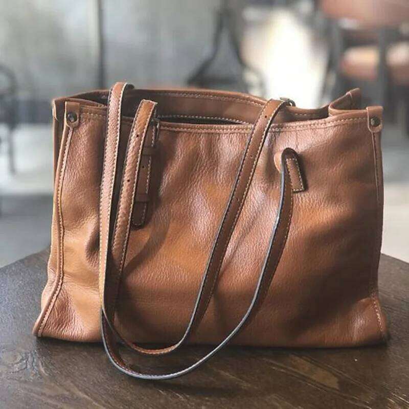 Leather Tote Female Autumn Designer New Fashion Large Capacity Hand Bill Of Lading Shoulder Baotou Layer Cowhide Bag