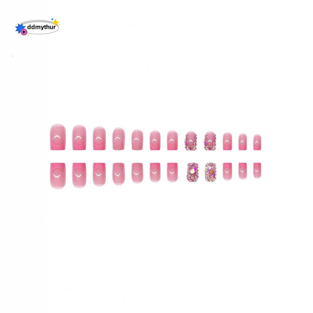 Hot Selling 48-Piece Set Sweet Cool Luxurious Sparkling Rhinestone Square Detachable Wearable Nails Finished Products ddmythur
