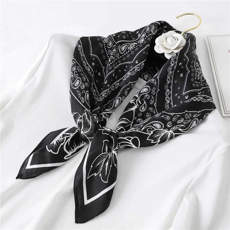 Luxury 2024 Floral Print Square Silk Scarf for Women Hijab Hair Bands 70cm Neckerchief Female Satin Shawl Ribbon Headband W250602