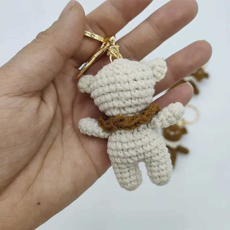 Cute Small Bear Couple Keychains Unique Knitting Cartoon Doll Funny Keyrings For Two Kawaii Crochet Keychain Keys Bag PendantXJ250602