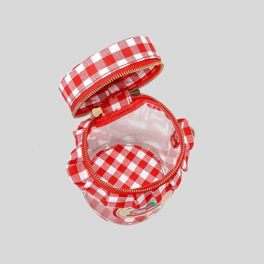 Cute sweet strawberry jam jar design crossbody bag for women funny transparent pvc shoulder bags creative novelty small purses