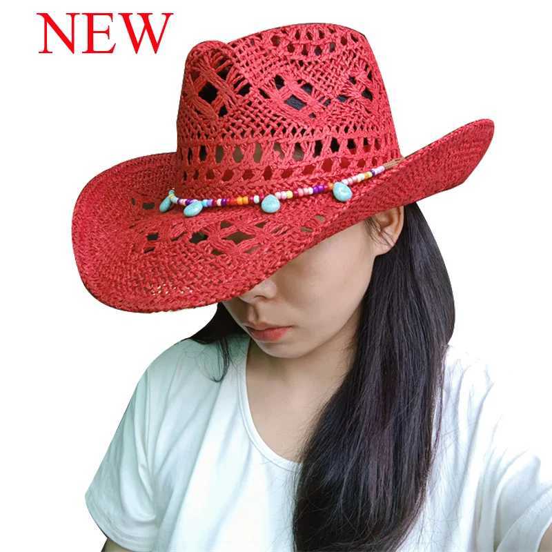 Red Cowboy Straw Hat 2025 Western Cowboy Sun Hat Spring Knight Hat Unisex Jazz Hat Summer Sombrero for Men W250602