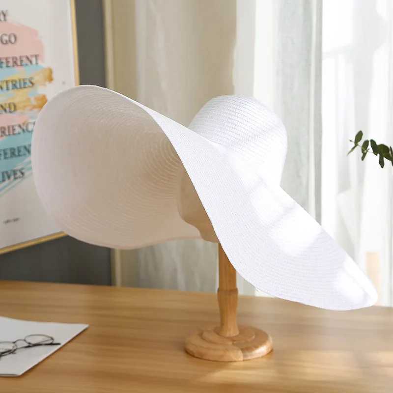 Womens Oversized 25cm Wide Brim Straw Hat Beach Cap Foldable Sunshade Protection Hat Ladies Sun Hats for Summer W250602