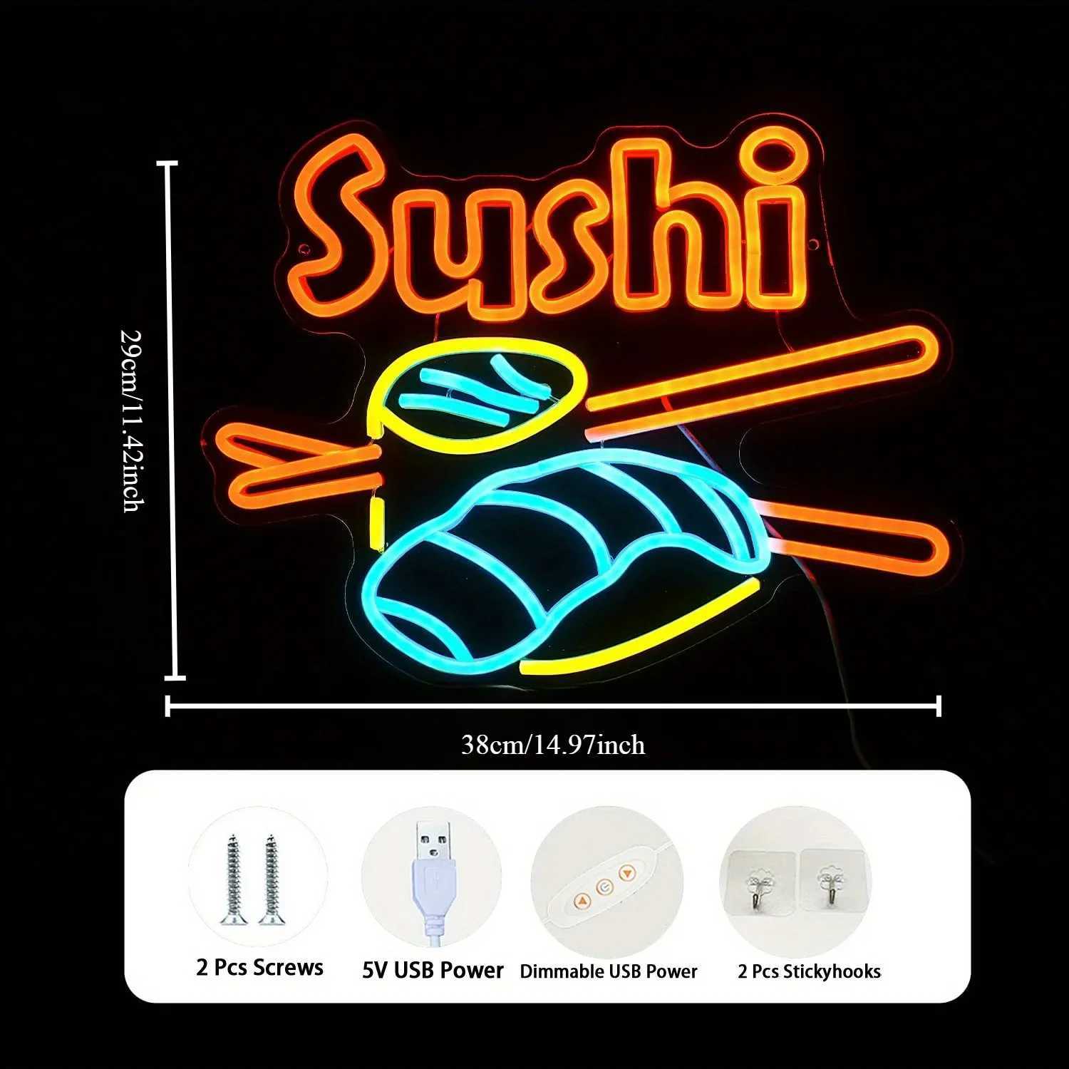 Sushi Neon Sign LED Sushi Light Sign Wall Decoration USB Powered Bright Neon Sushi Sign Shops Sushi Restaurant Kitchen Party XJ250602