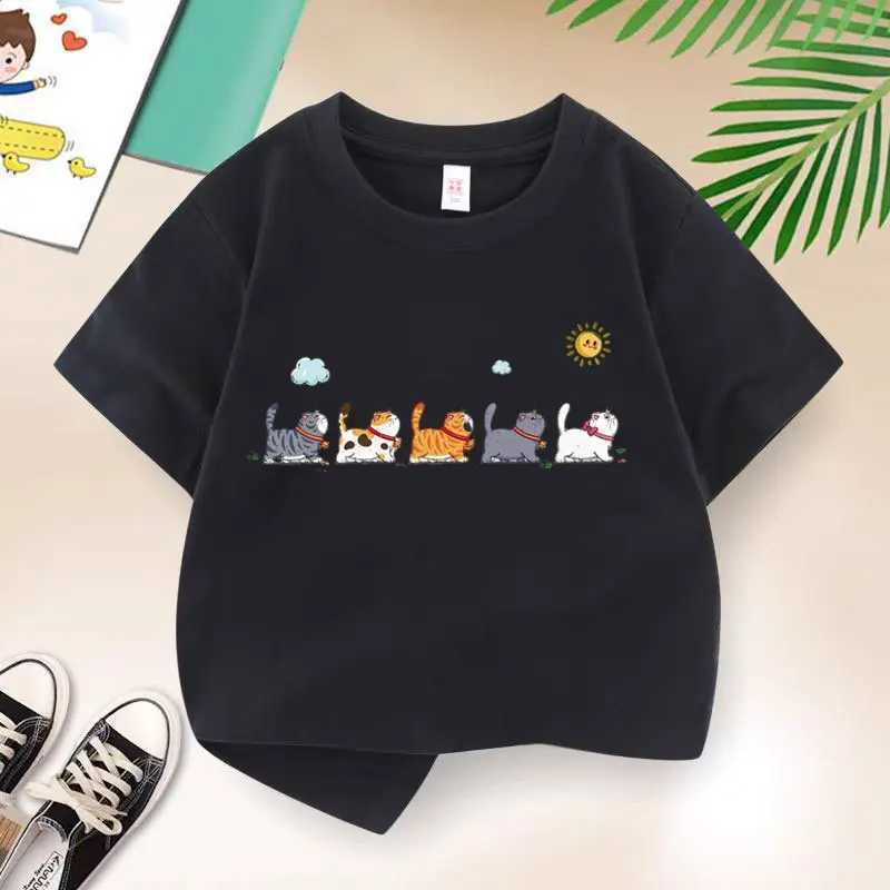 The Cat Family T-shirt for Boys Cotton Kids T Shirt Cartoon Children Casual Clothes Teen Baby Boy Summer Tops 6 8 10 12 Years T250603