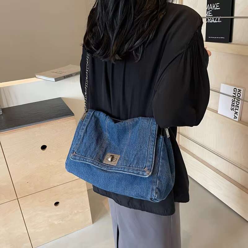 DHgargets High Quality Denim Women's Crossbody Bag Fashionable Zipper Solid Color Bags for Women Famous Brand Handbag