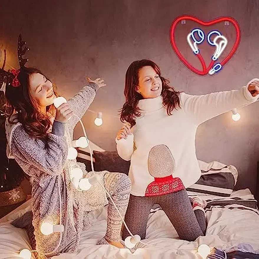Heart Shaped Headphone Neon Sign LED Neon Light for Wall Decor USB Sign for Bedroom Home Christmas Party Decoration Teens Gift XJ250602