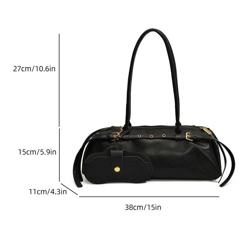 Boston Handbag for Women Solid Shoulder Bag PU Leather Casual Underarm Bag Retro Commuter Bag Y250603