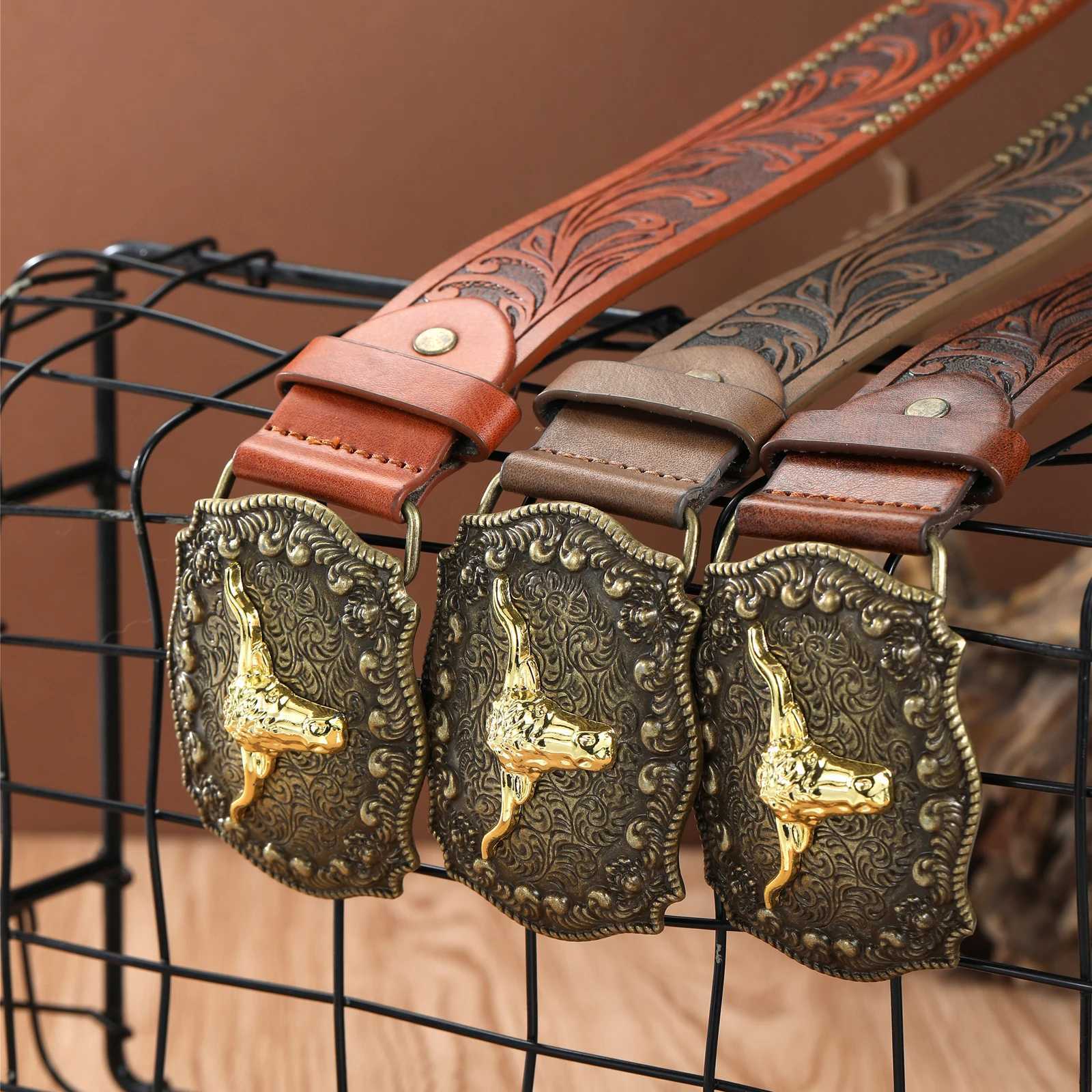 Western Cowboy Belt Cowhide Big Plate Buckle Trend Retro Belt Punk Style Pu Leather Belt XJ250602