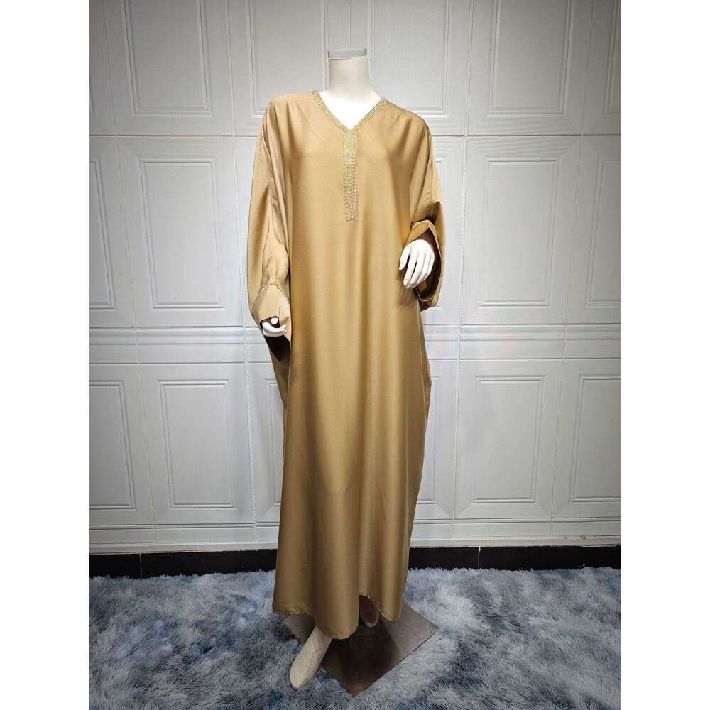 Mq073 New Metal Inlaid Fashion Versatile Dress Batwing Sleeve High-End Robe B5