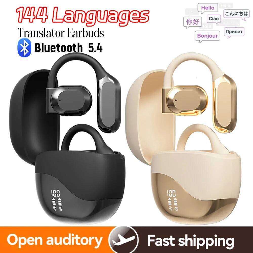 Real Time AI Earbuds Bluetooth-Compatible 5.4 Noise Cancelling Smart Voice Translator Ear Hook Translation Earphones