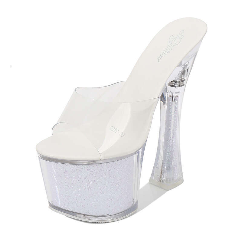Super High Heels New Korean Style Sexy Nightclub Super High Chunky Heels Waterproof Platform Sandals Transparent Crystal Shoes For Outdoor Wear Platfo