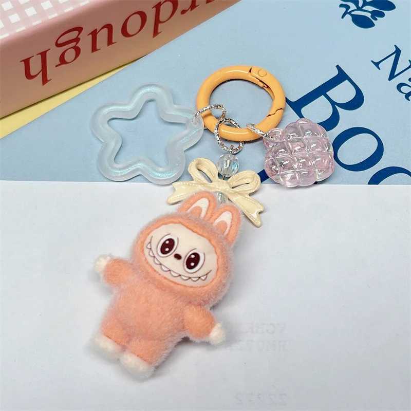 Kawaii Bowknot Labubu Keychain Mobile Phone Backpack Hanging Keychain Cartoon Pendant Charms Cute Keyrings Kids Students Gift XJ250602