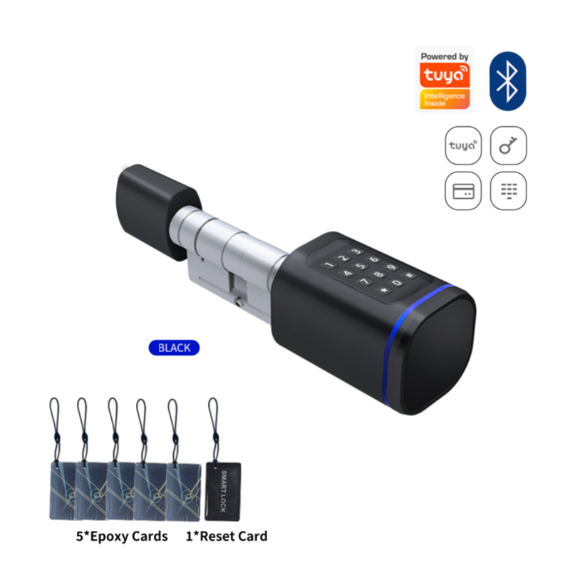 EU STOCK Keyless Cylinder Smart Lock Multiple Ways to Unlock Black Silver Emergency Power Supply High Security