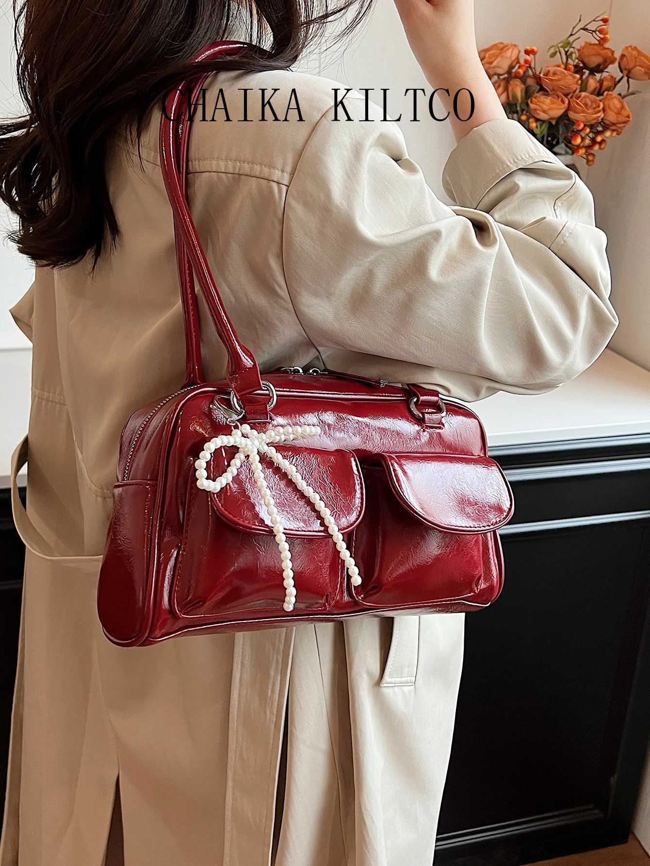 CHAIKA KILTCO Small Niche Design Underarm Boston Bag Womens Fashionable Handheld Bowling Bag Large Capacity Shoulder Bag Y250603