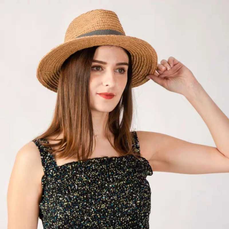 Large Size Natural Raffia Jazz Straw Hat for Men Women Wide Brim Summer Sun Hat UPF50+ Travel Panama Beach Hat Vintage 57-63cm W250602