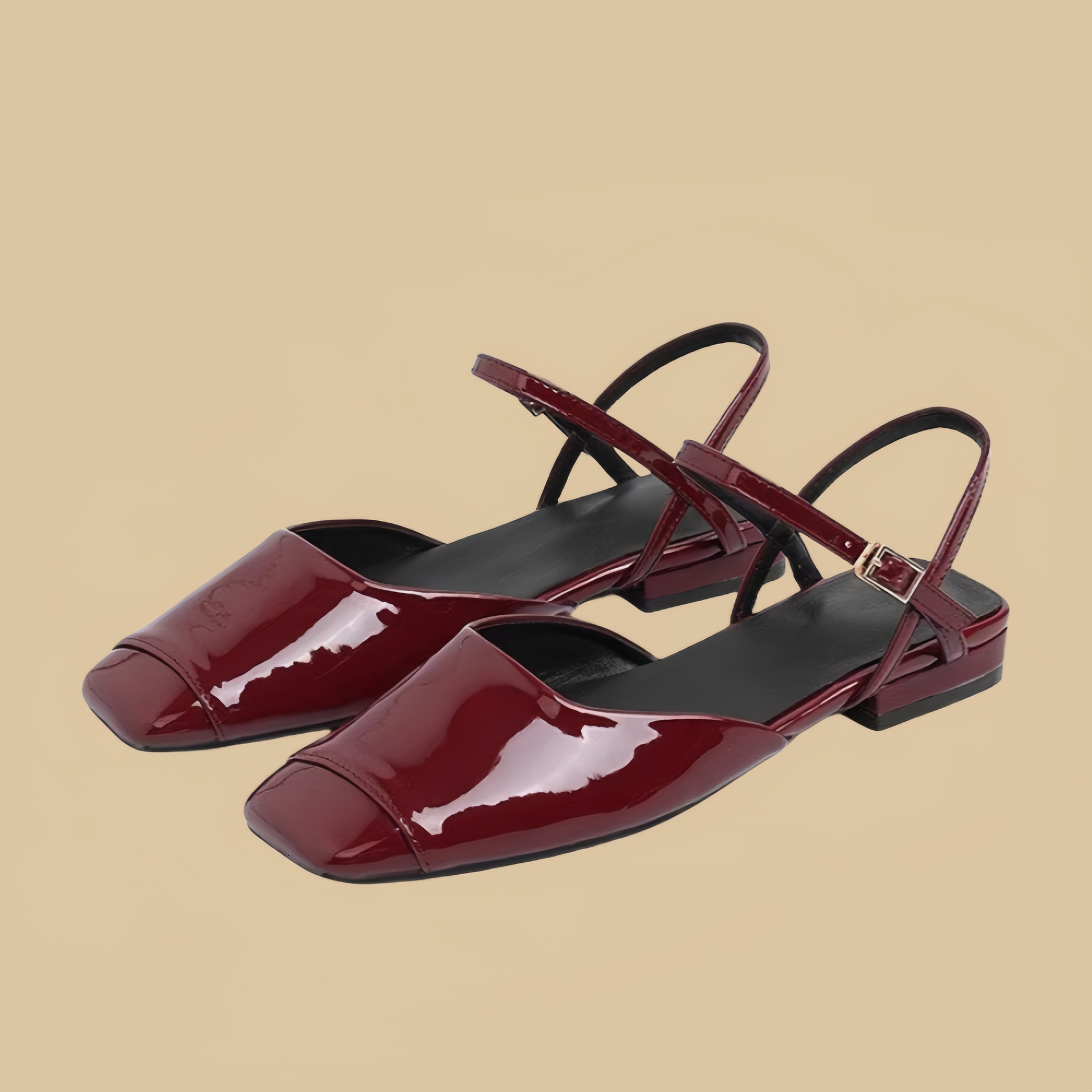 Style Square Toe Dress Sandals Women, Outdoor Wear, 2025 New Summer One-Strap French Flat Shoes for Women