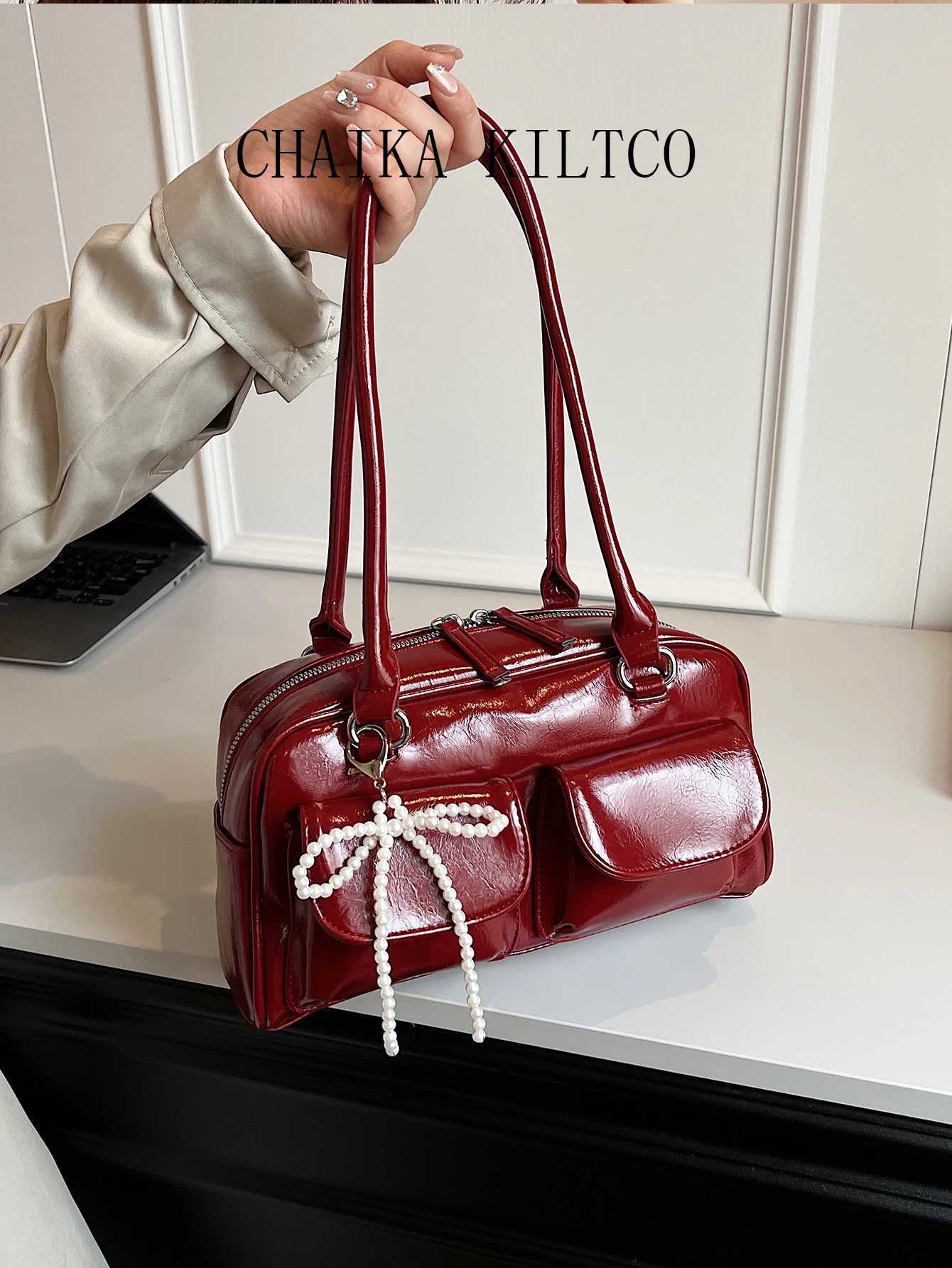 CHAIKA KILTCO Small Niche Design Underarm Boston Bag Womens Fashionable Handheld Bowling Bag Large Capacity Shoulder Bag Y250603
