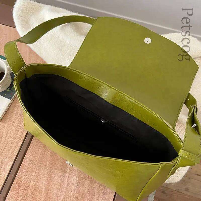 Women's Bags Designer Glossy Pu Leather Crossbody For Women Green Large Capacity Flap Casual Shopper Messenger Purse Female Fashion Shoulder Bags