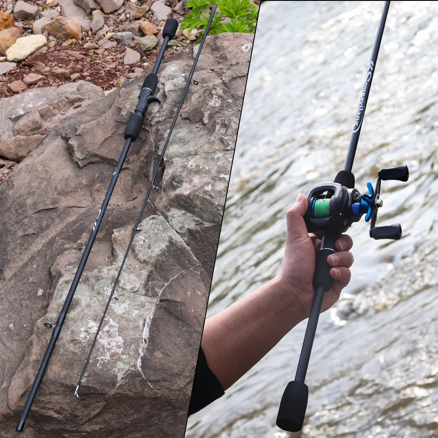 Sougayilang Carbon Fishing Rod with EVA Handle 2 Sections 18M Portable Lightweight Spinning Casting 250530