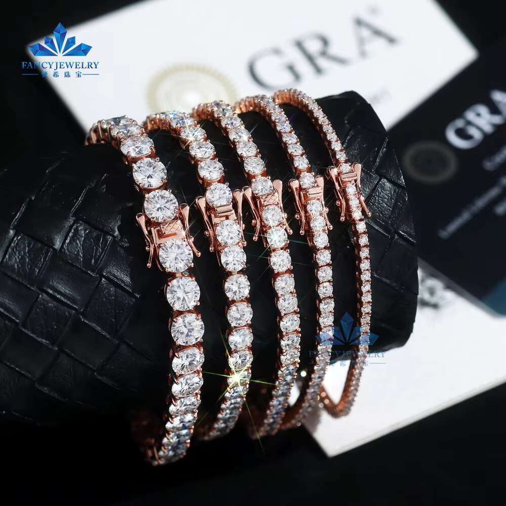 5mm 3mm 4mm Moissanite Tennis Chain Rose Gold Plated 925S Women Man Shiny Diamond Tennis Necklace Pass Diamond Easily