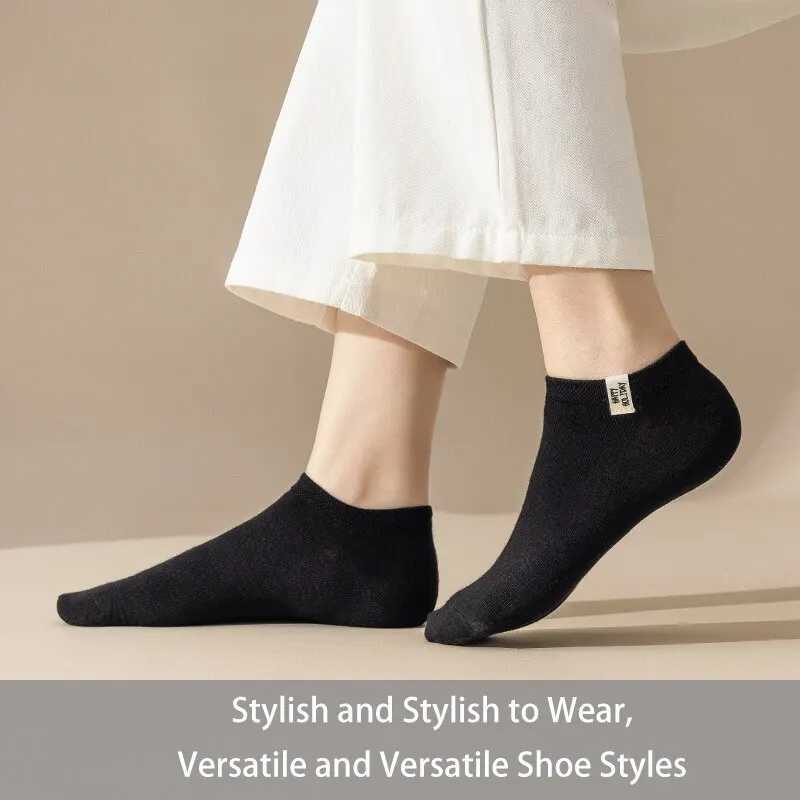 5 Pairs Women Is Spring Summer Four Seasons Black Simple Fashion Comfortable College Letter Fabric Label Medium Socks T250602