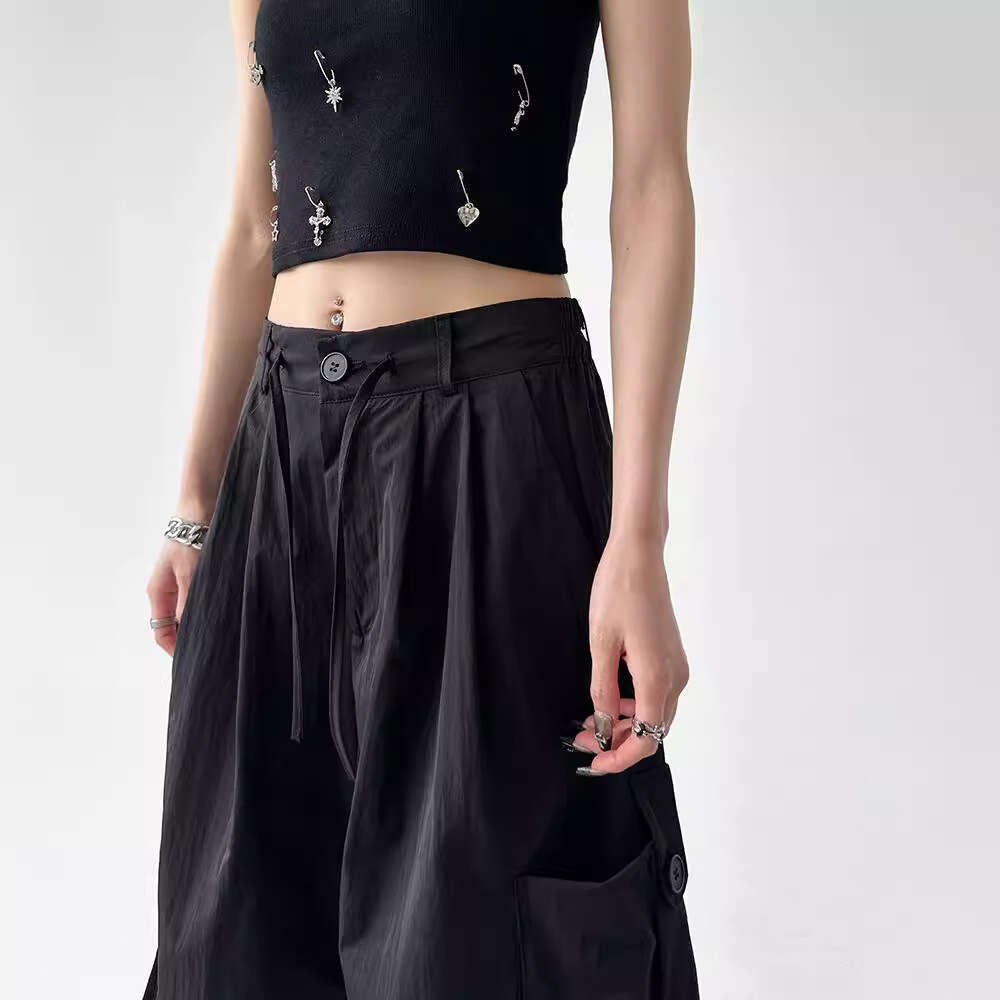 American Style Cargo For Women New Black Thin Women's Summer High-End Campus Casual Pants B5