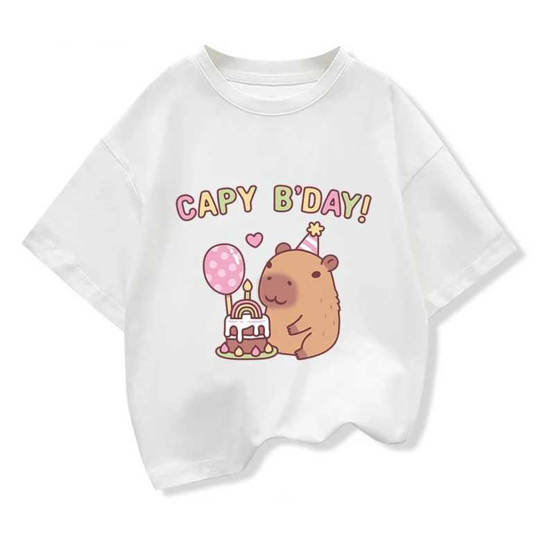 Kids Loose Clothes Short Sleeve T-shirt 2025 Boys Girls Cotton O-neck Tops Tee Summer Children Clothes Cute Capybara Printed T250603