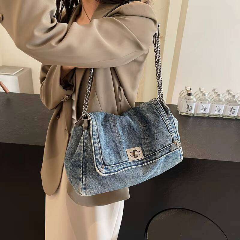 DHgargets High Quality Denim Women's Crossbody Bag Fashionable Zipper Solid Color Bags for Women Famous Brand Handbag