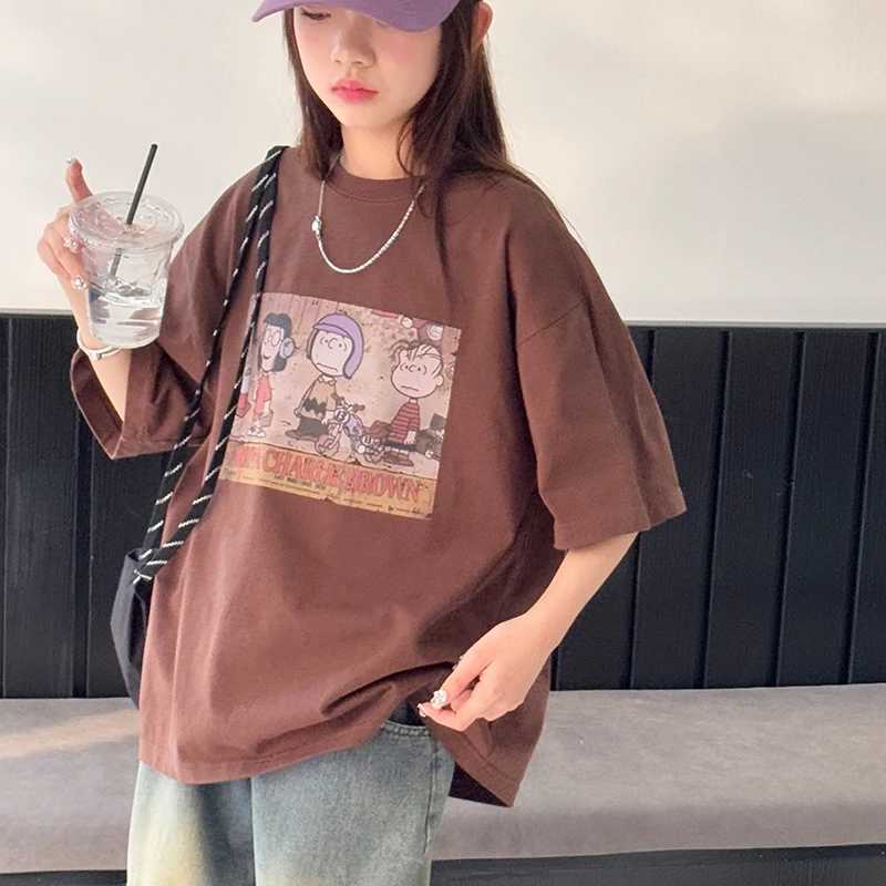 Girls Short Sleeve T-shirt 2025 Summer New Item Childrens American Retro Loose Top Girls Casual Base Shirt T250603