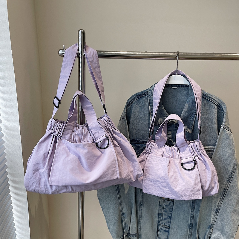 Korean Style New Fashion Nylon Pleated Handbag Niche Lightweight Solid Color Single Shoulder Crossbody Bucket Bag