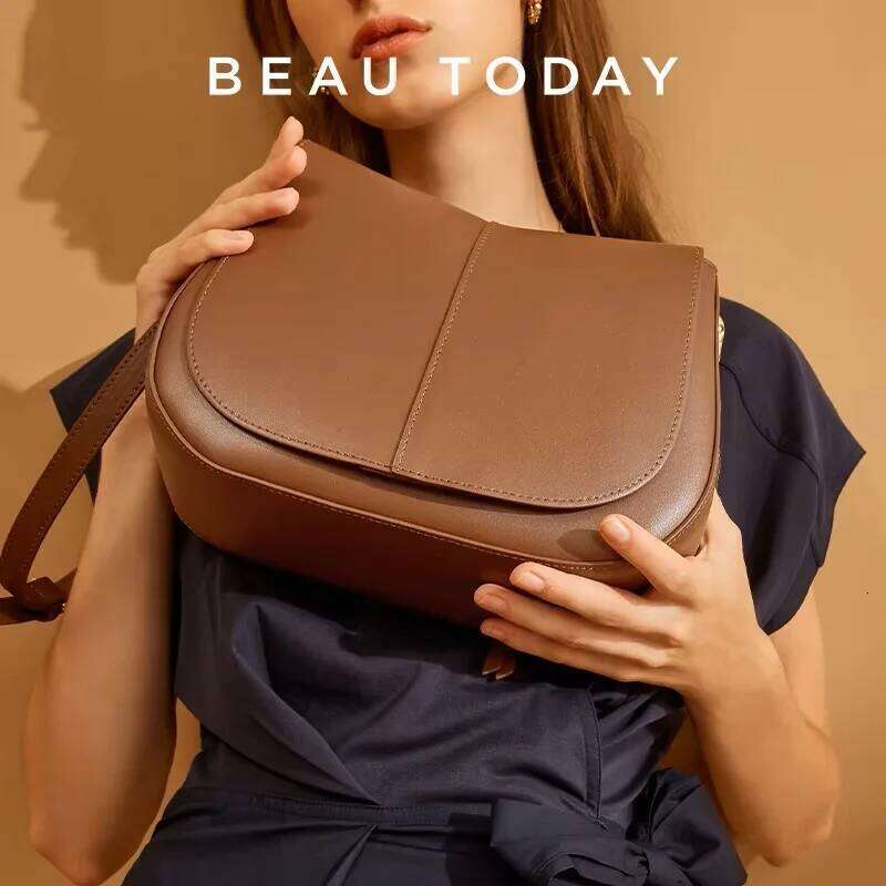 BEAU TODAY Handbags Women Leather Texture Acrylic Chain Hand Carry Simple Female Shoulder Messenger Bags 62036