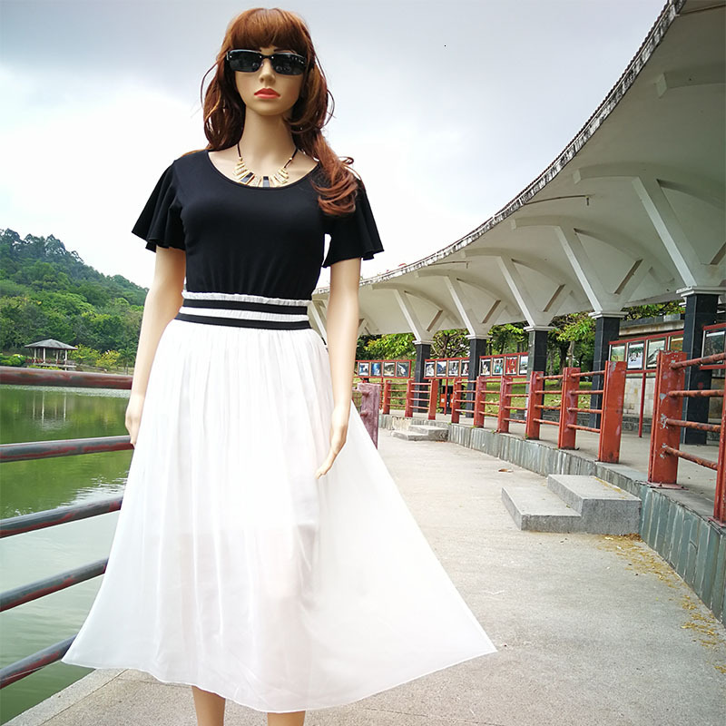 women's wear 2025 New Chiffon Patchwork Color Block Flared Plus Size Women's Dress