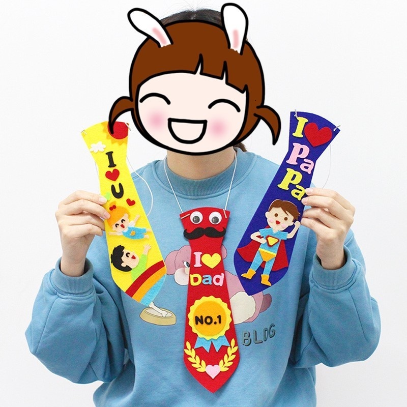 Father's Day DIY Handmade Tie Non-Woven Fabric Sticker Craft for Children Material Kit Educational Kindergarten Creative Gift